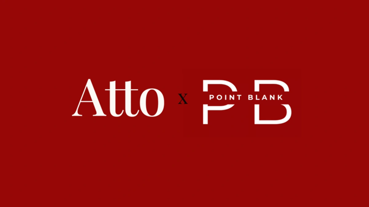 Atto and Point Blank logos on the red PB Networking Night background