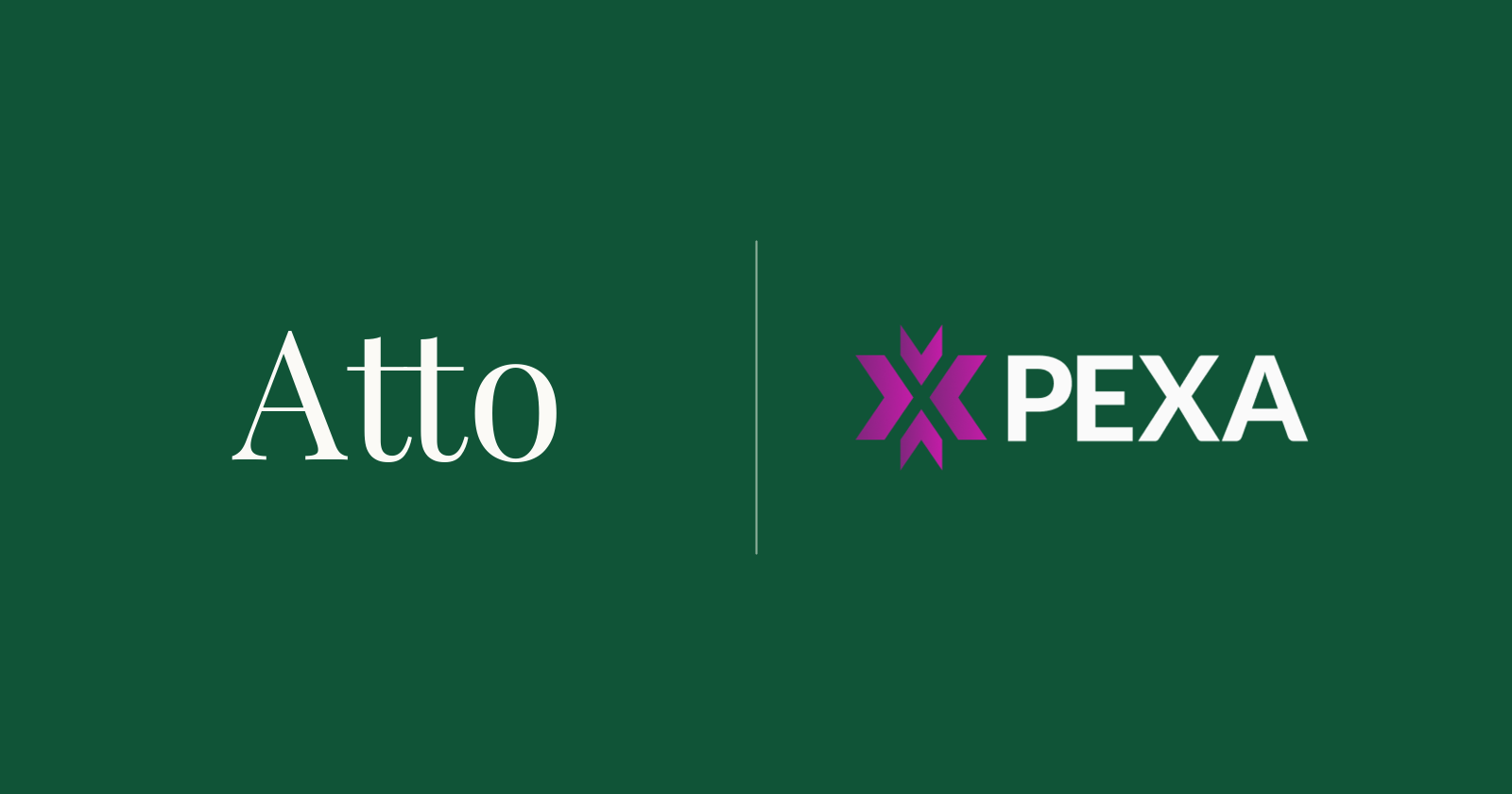 Atto and PEXA logos on an emerald green background